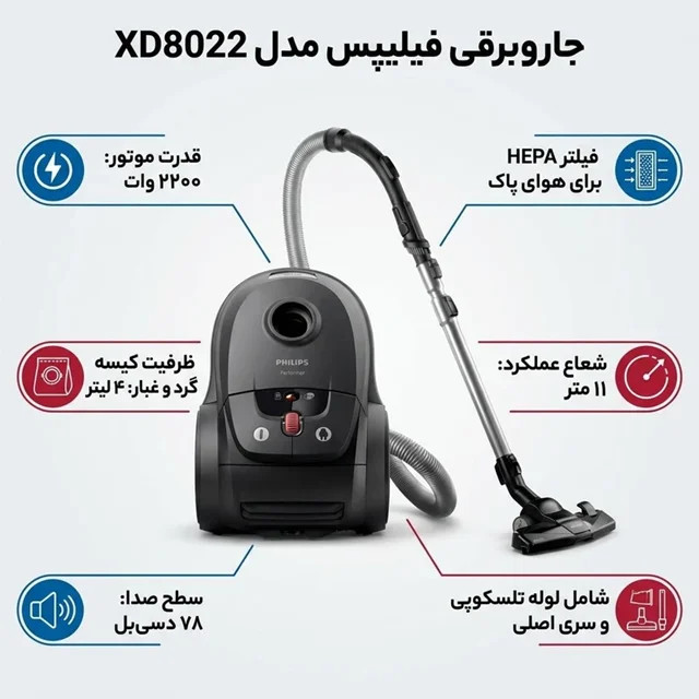 جاروبرقی فیلیپس مدل XD8022 قدرت ۲۲۰۰ وات
